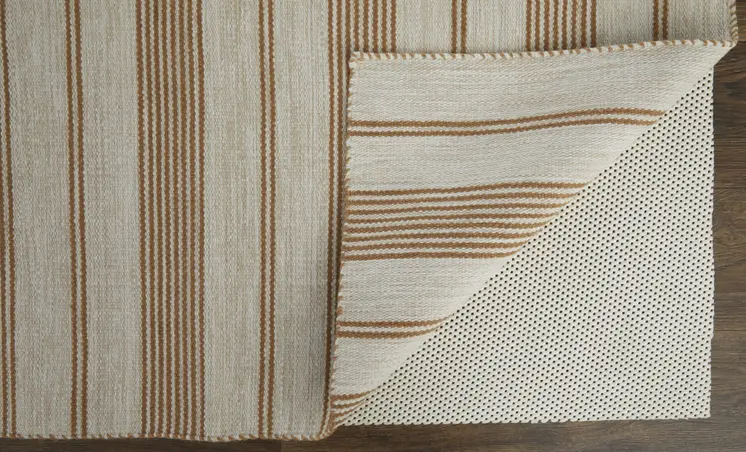 10' X 14' Ivory Taupe And Brown Striped Dhurrie Hand Woven Stain Resistant Area Rug