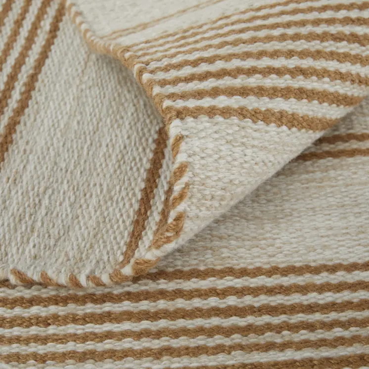 10' X 14' Ivory Taupe And Brown Striped Dhurrie Hand Woven Stain Resistant Area Rug