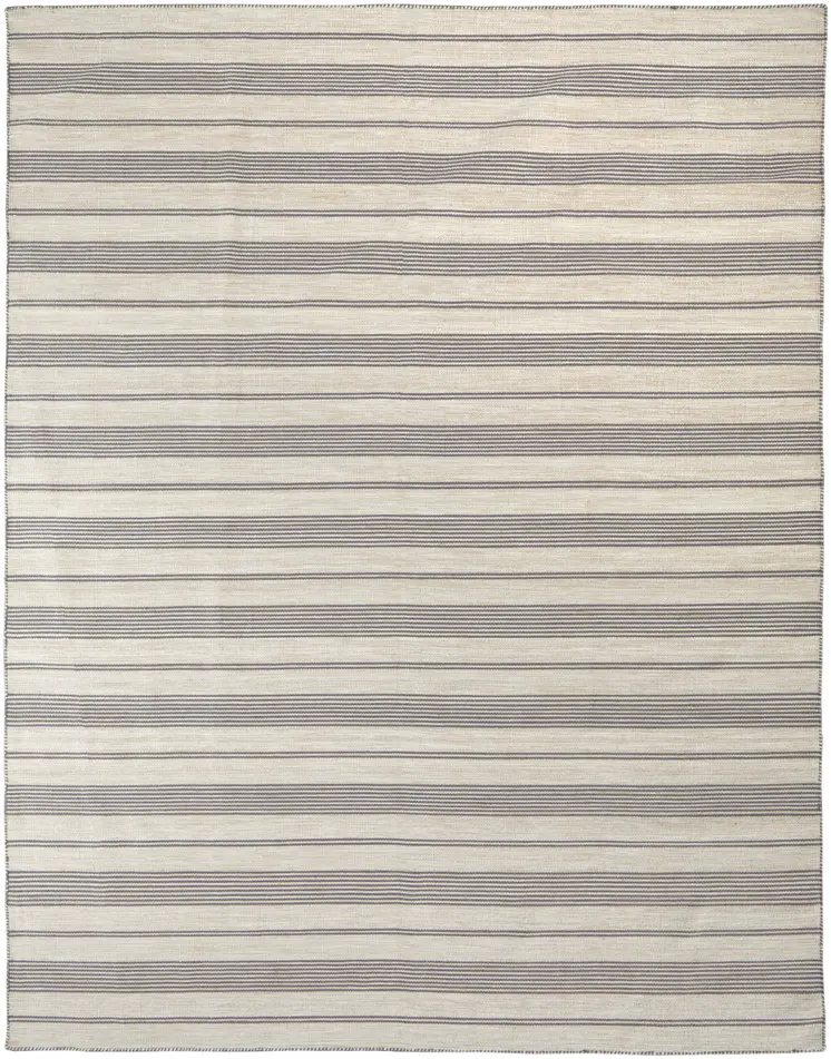 5' X 8' Gray And Ivory Striped Dhurrie Hand Woven Stain Resistant Area Rug