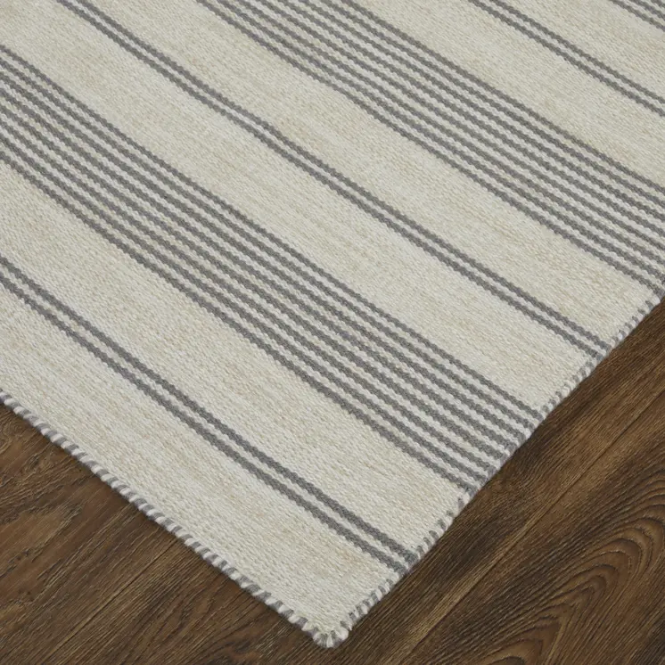 5' X 8' Gray And Ivory Striped Dhurrie Hand Woven Stain Resistant Area Rug