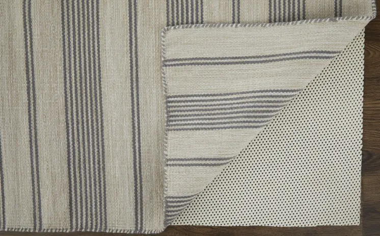 5' X 8' Gray And Ivory Striped Dhurrie Hand Woven Stain Resistant Area Rug