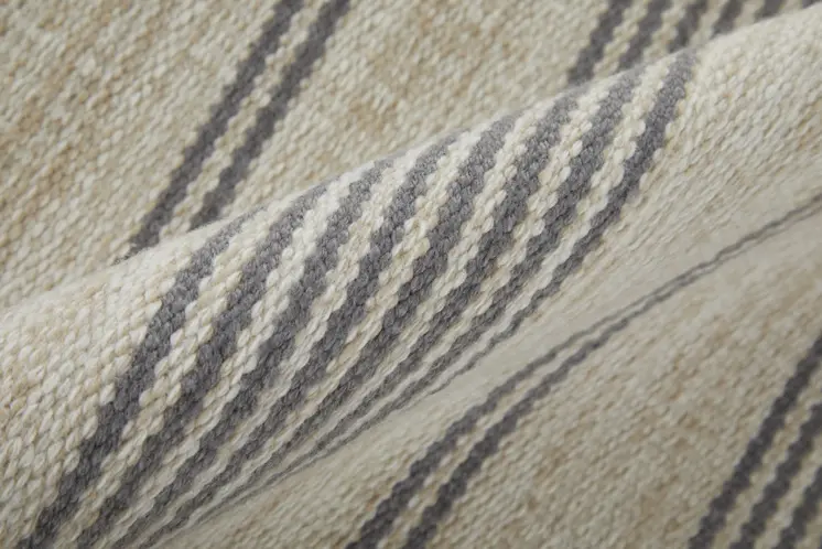 5' X 8' Gray And Ivory Striped Dhurrie Hand Woven Stain Resistant Area Rug