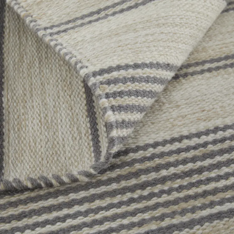 5' X 8' Gray And Ivory Striped Dhurrie Hand Woven Stain Resistant Area Rug