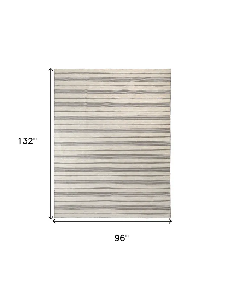 8' X 11' Gray and Ivory Striped Hand Woven Area Rug