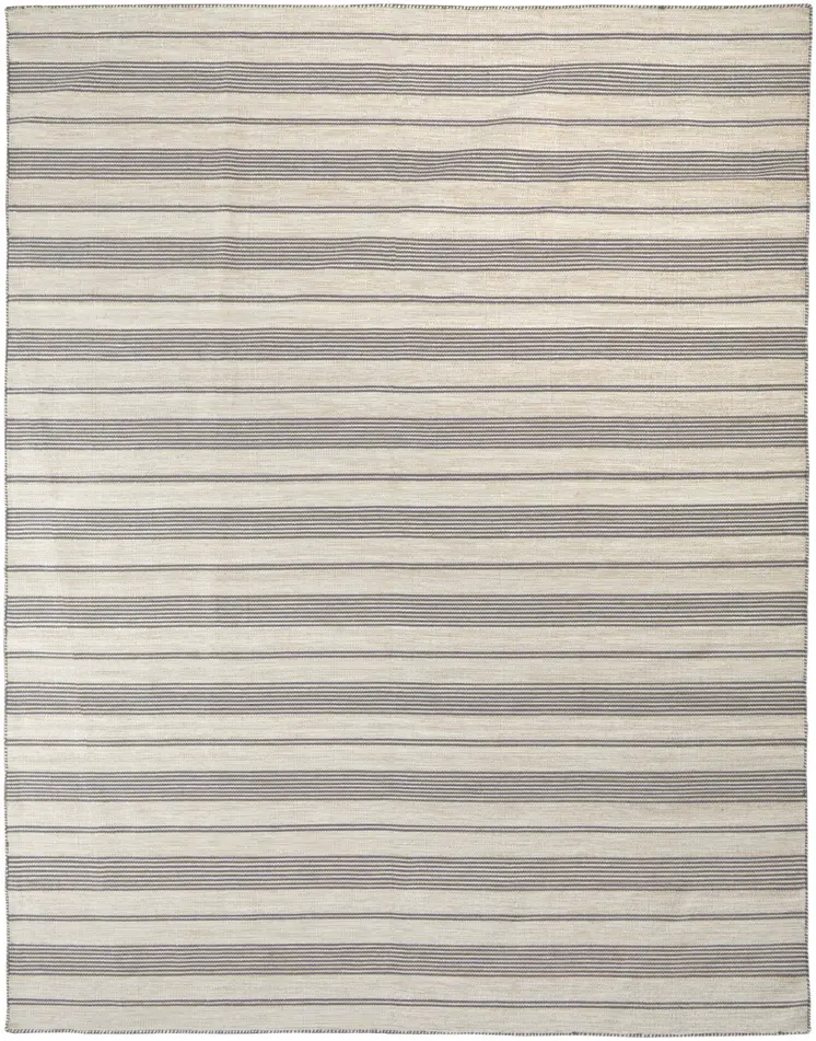 10' X 14' Gray And Ivory Striped Dhurrie Hand Woven Stain Resistant Area Rug