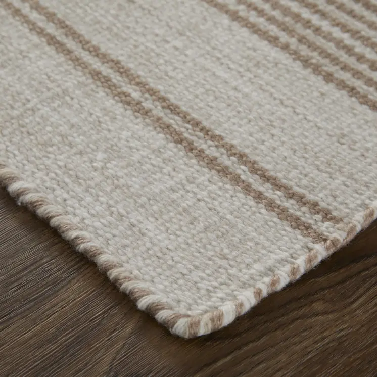 5' X 8' Ivory And Taupe Striped Dhurrie Hand Woven Stain Resistant Area Rug