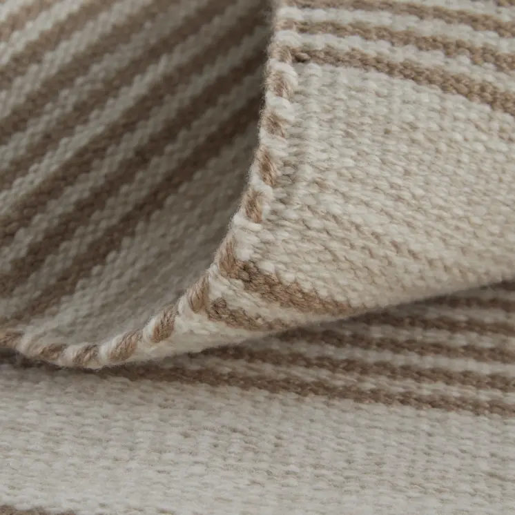 8' X 11' Ivory And Taupe Striped Dhurrie Hand Woven Stain Resistant Area Rug