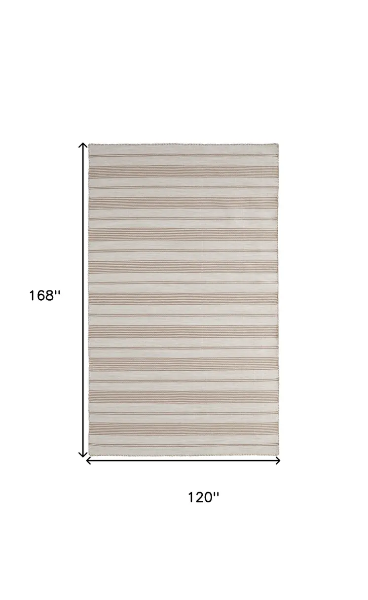 10' X 14' Black And White Striped Dhurrie Hand Woven Stain Resistant Area Rug
