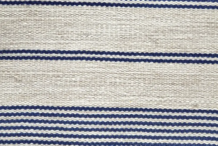 5' X 8' Blue And Ivory Striped Dhurrie Hand Woven Stain Resistant Area Rug