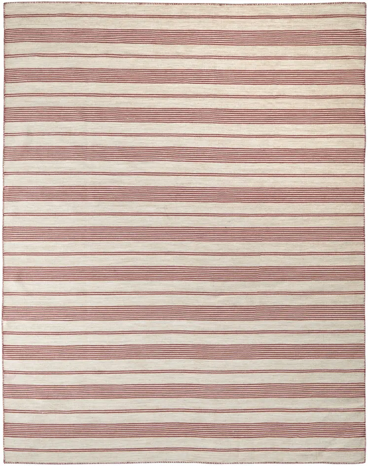 4' X 6' Red and Ivory Striped Hand Woven Area Rug