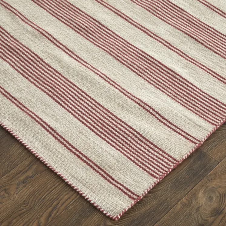 4' X 6' Red and Ivory Striped Hand Woven Area Rug