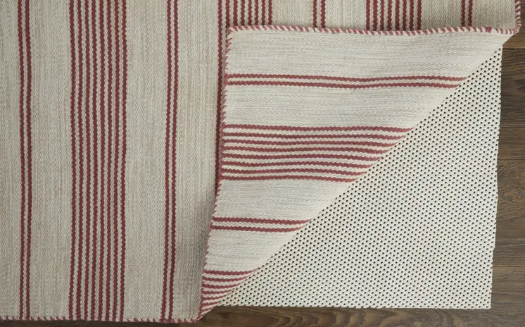 4' X 6' Red and Ivory Striped Hand Woven Area Rug