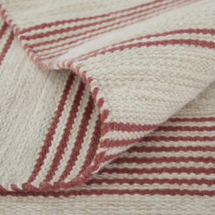 4' X 6' Red and Ivory Striped Hand Woven Area Rug