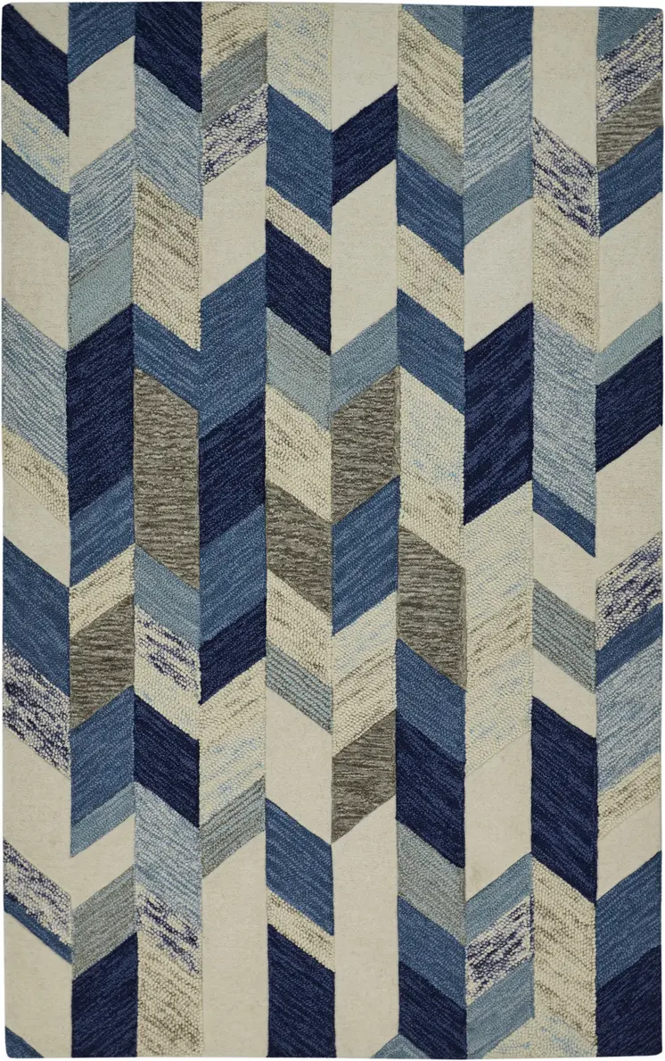 5' X 8' Blue and Ivory Wool Geometric Hand Tufted Area Rug