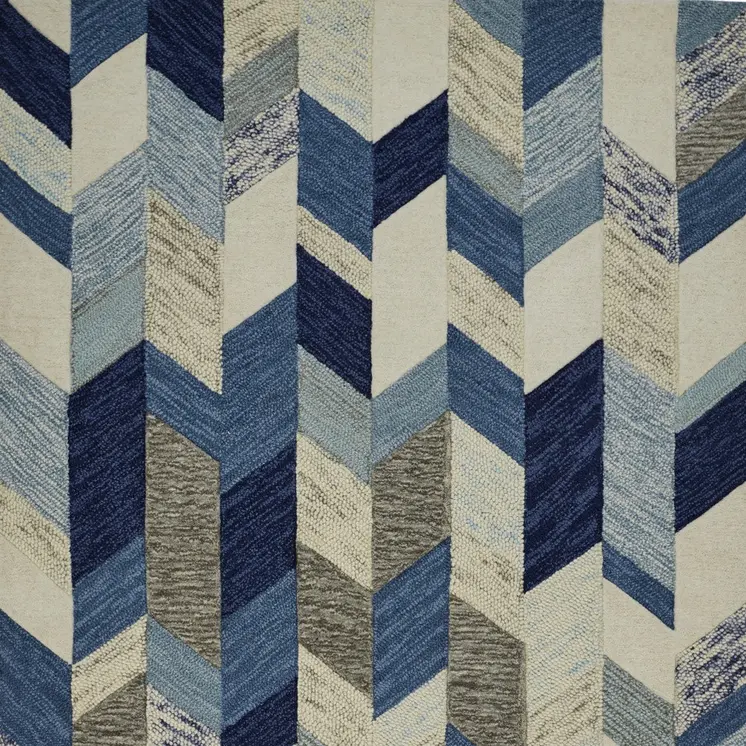 5' X 8' Blue and Ivory Wool Geometric Hand Tufted Area Rug