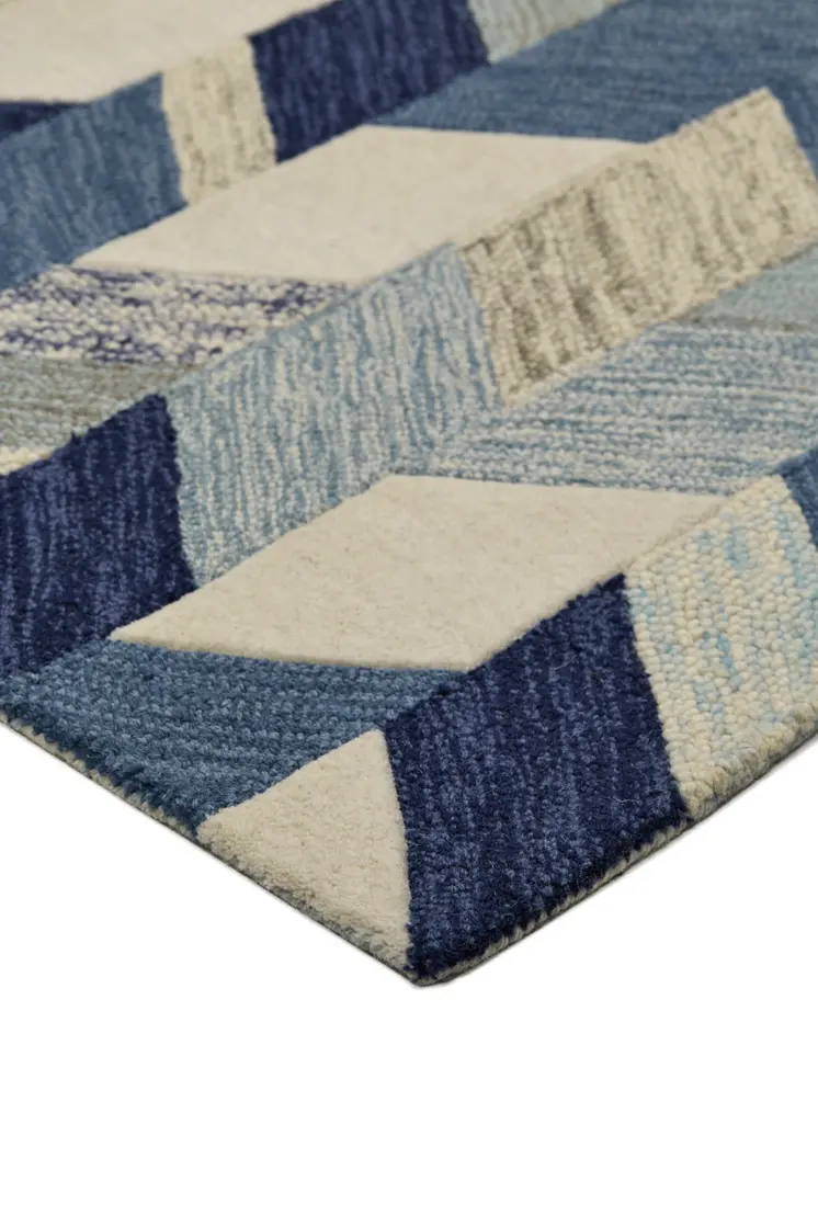 5' X 8' Blue and Ivory Wool Geometric Hand Tufted Area Rug