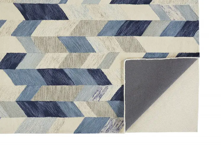 5' X 8' Blue and Ivory Wool Geometric Hand Tufted Area Rug
