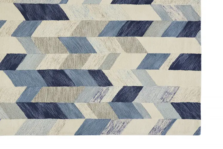 5' X 8' Blue and Ivory Wool Geometric Hand Tufted Area Rug