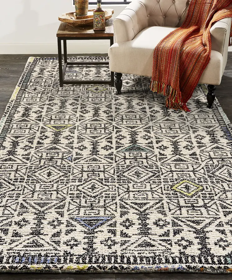 4' X 6' Gray Ivory And Black Wool Geometric Tufted Handmade Area Rug