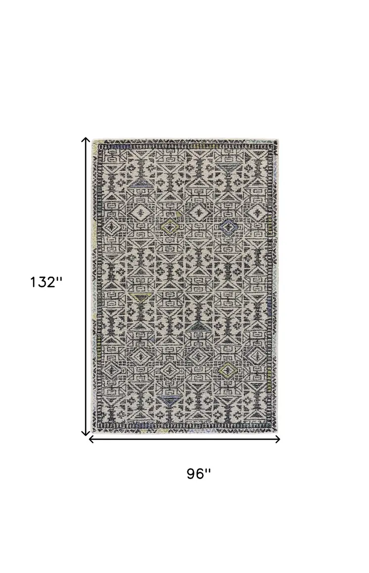 8' X 11' Gray Ivory And Black Wool Geometric Tufted Handmade Area Rug