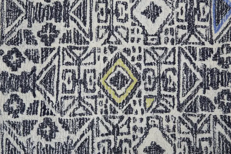 2' X 3' Gray Ivory And Black Wool Geometric Tufted Handmade Area Rug