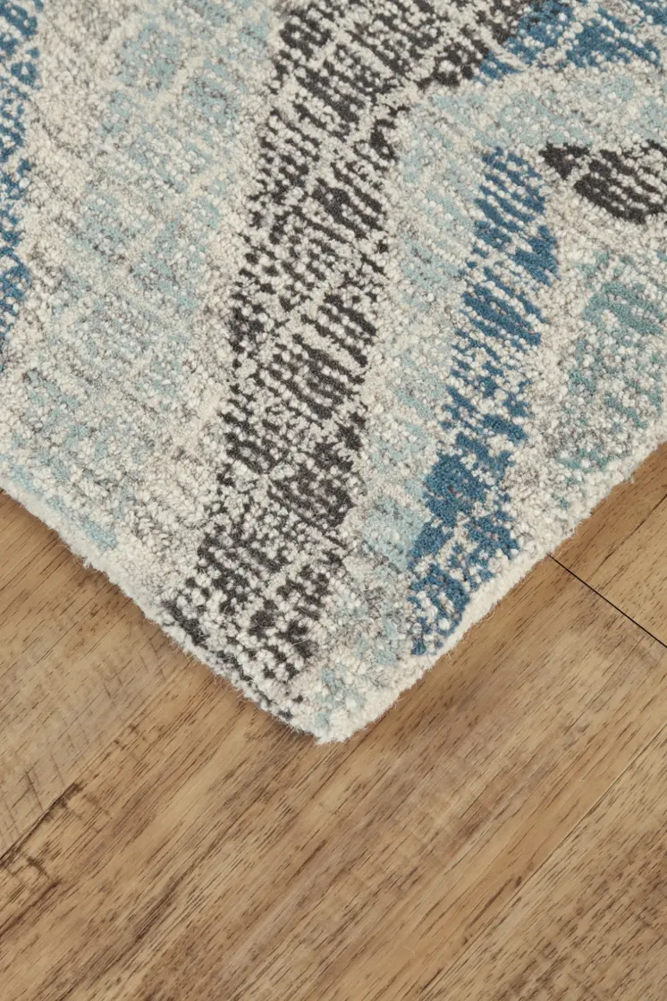 5' X 8' Blue Gray And Ivory Wool Geometric Tufted Handmade Area Rug