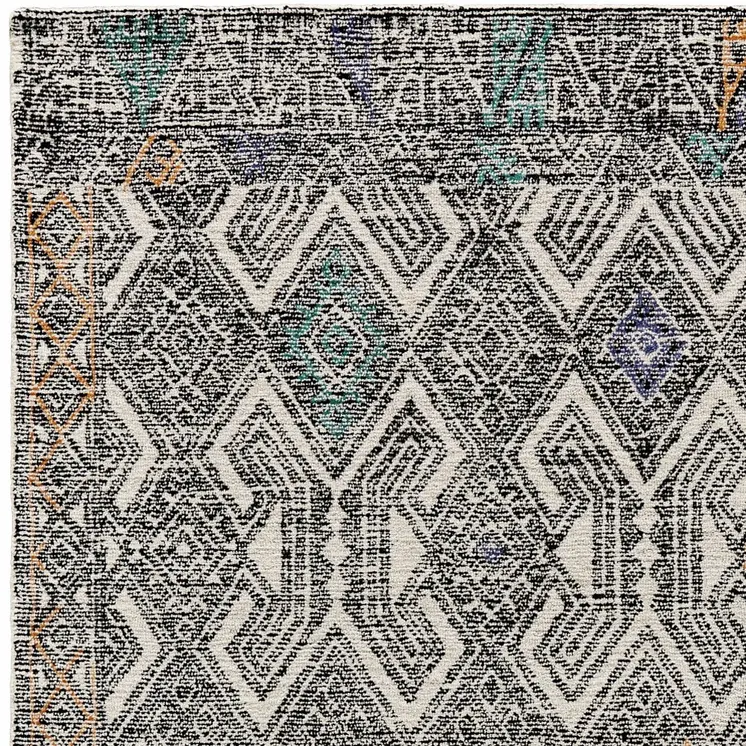 10' X 14' Black and Ivory Wool Chevron Hand Tufted Distressed Area Rug