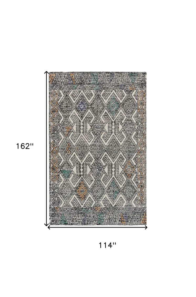 10' X 14' Black and Ivory Wool Chevron Hand Tufted Distressed Area Rug
