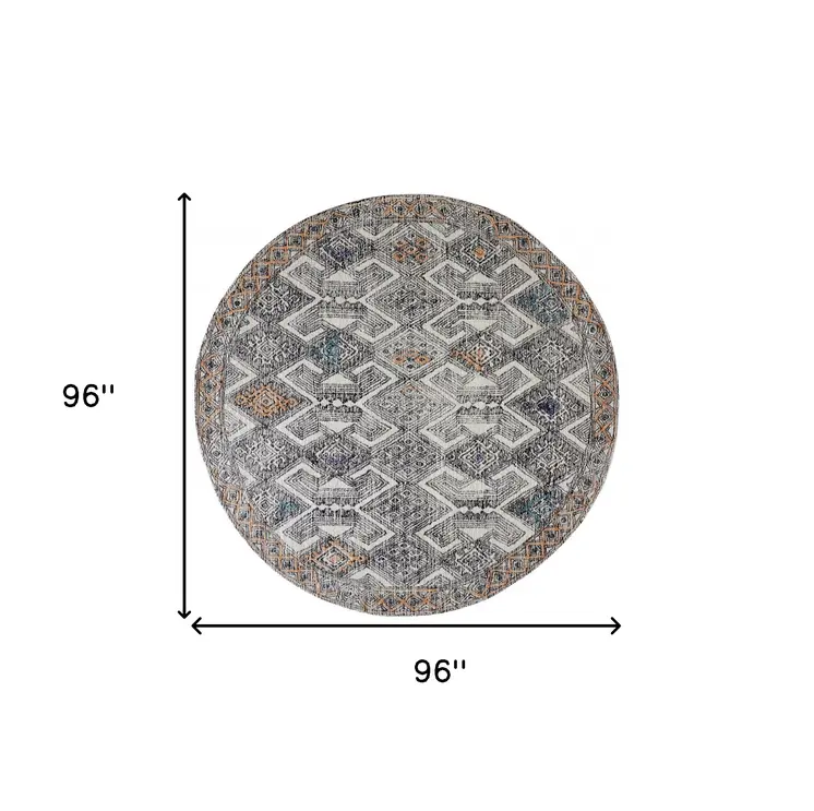 8' Black Ivory And Green Round Wool Geometric Tufted Handmade Distressed Area Rug