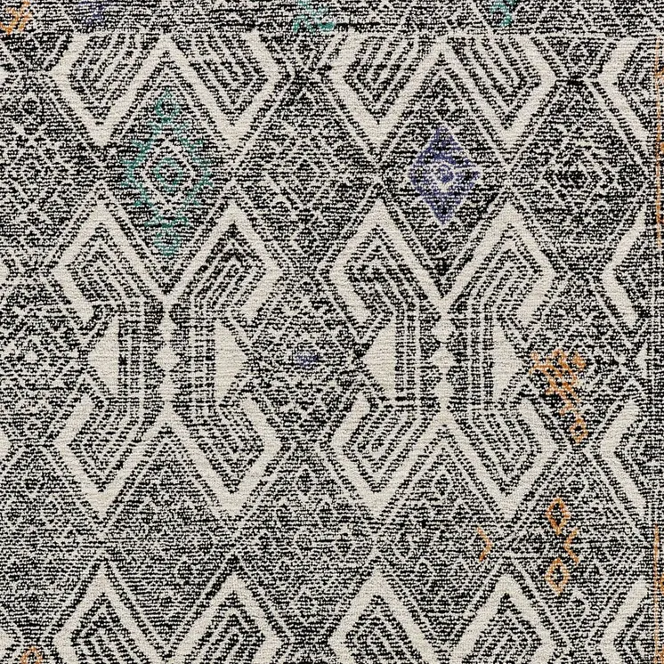 2' X 3' Black and Ivory Wool Chevron Hand Tufted Distressed Area Rug