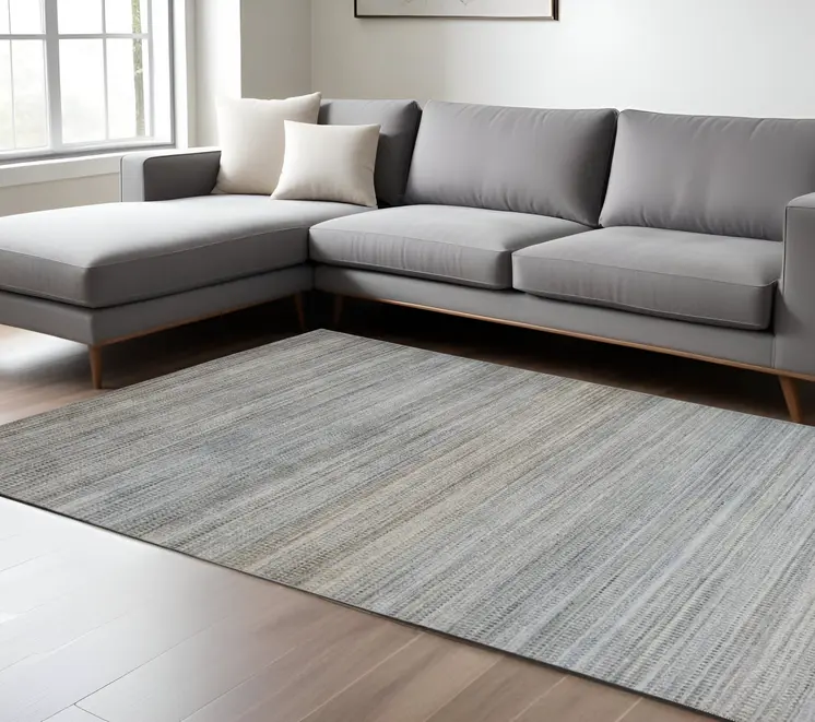 8' X 11' Blue and Gray Ombre Hand Woven Area Rug