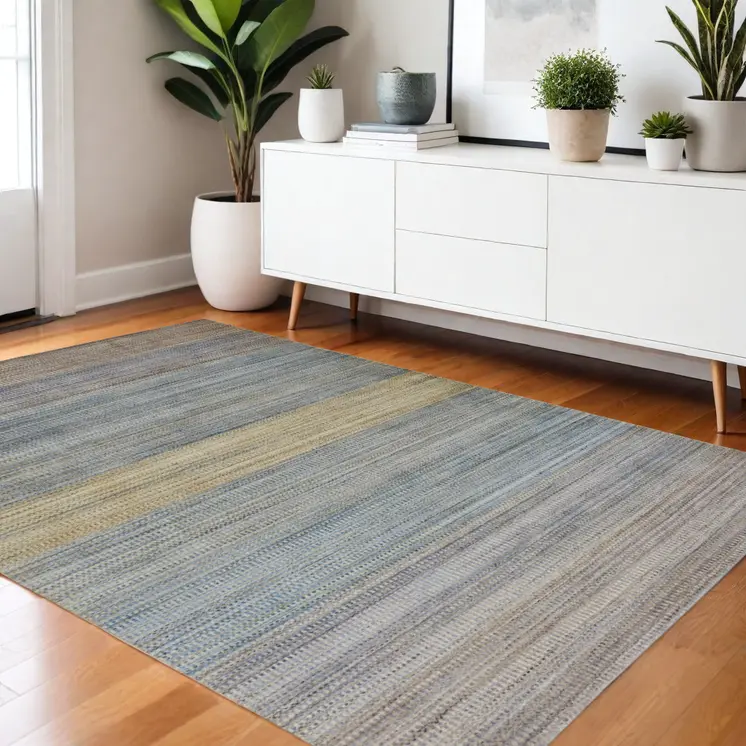 4' X 6' Blue and Gray Ombre Hand Woven Area Rug
