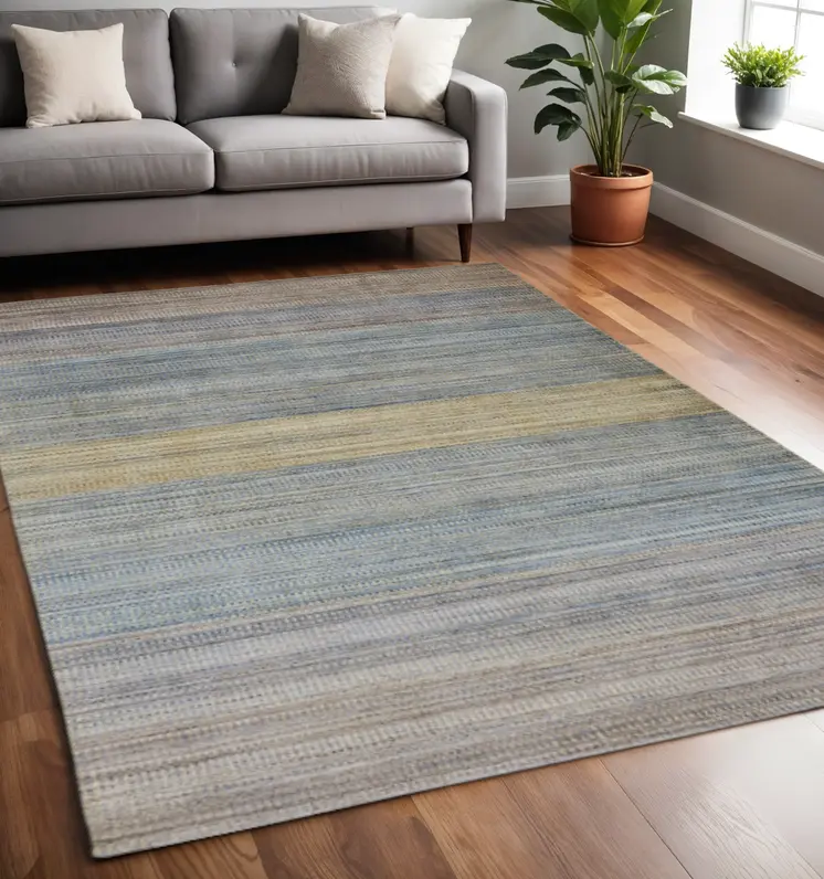 5' X 8' Blue Purple And Tan Ombre Hand Woven Area Rug