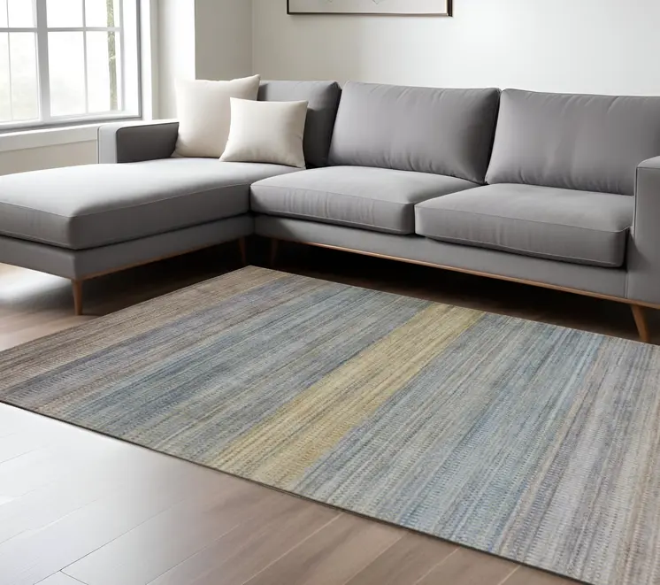 10' X 13' Blue Purple And Tan Ombre Hand Woven Area Rug