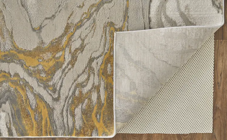 5' X 8' Gold Ivory And Gray Abstract Area Rug