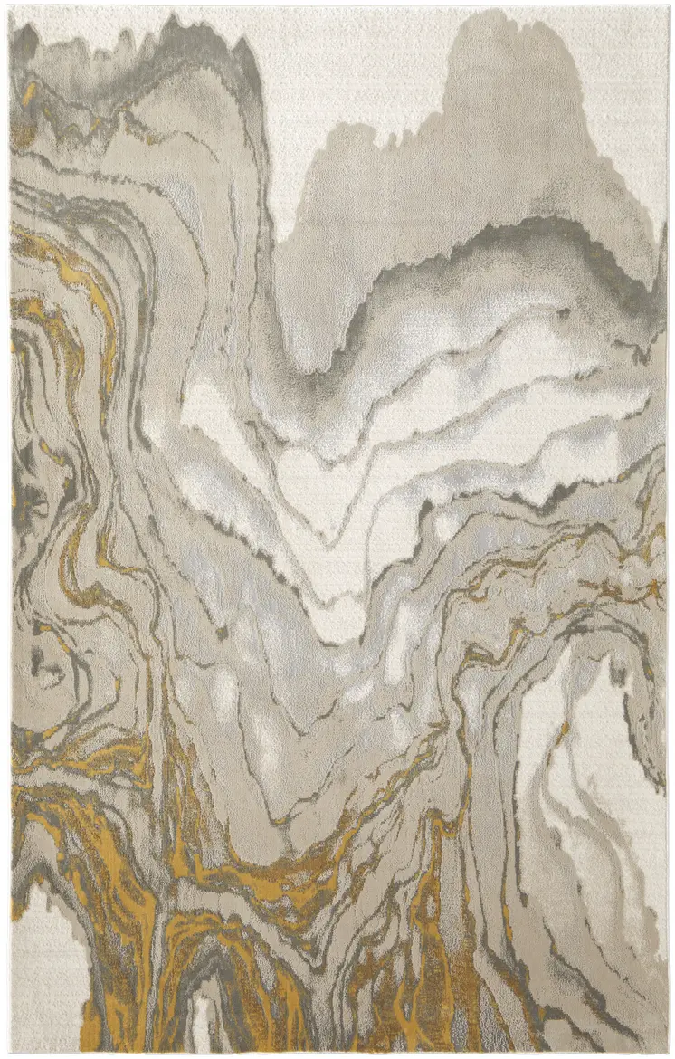 7' X 10' Gold Ivory and Gray Abstract Area Rug