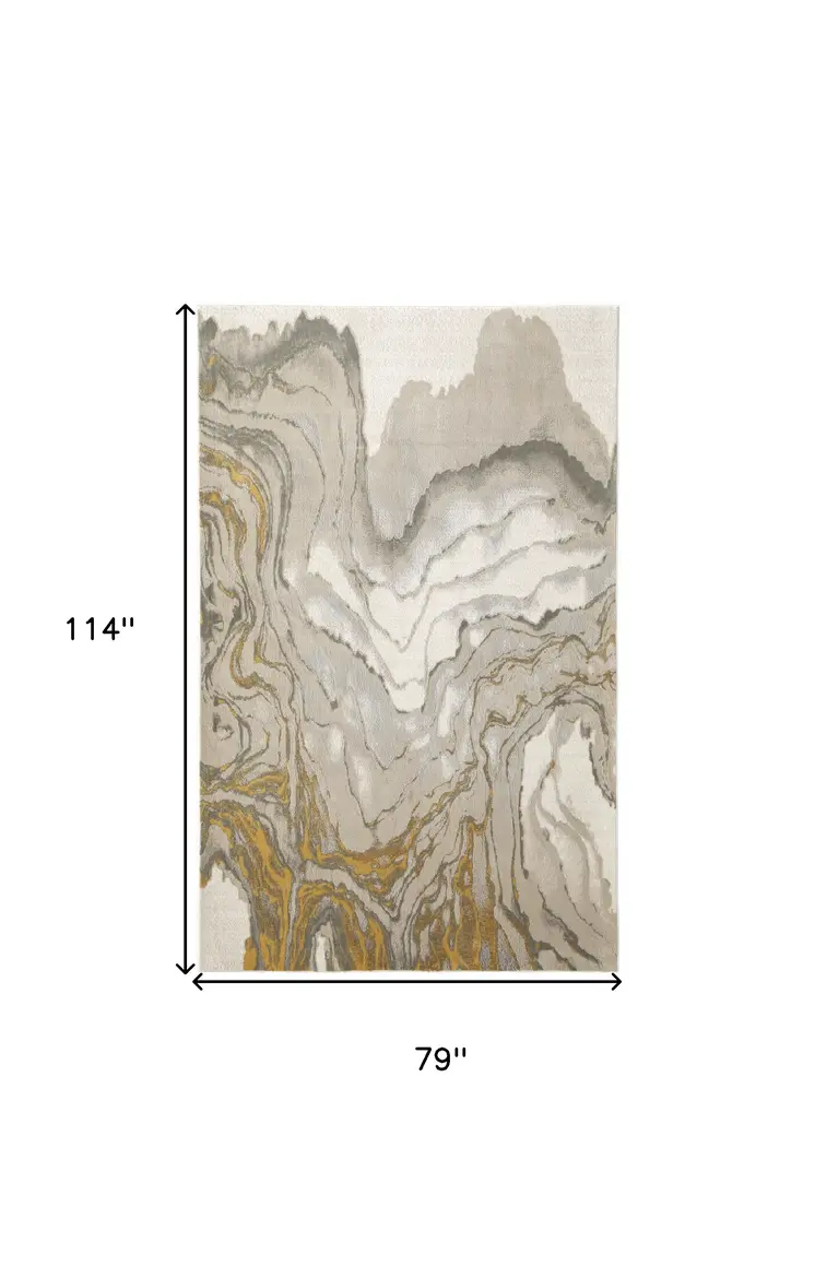 7' X 10' Gold Ivory and Gray Abstract Area Rug