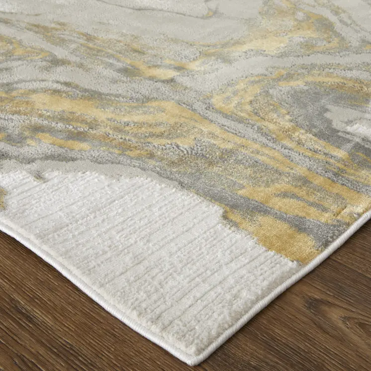 7' X 10' Gold Ivory and Gray Abstract Area Rug