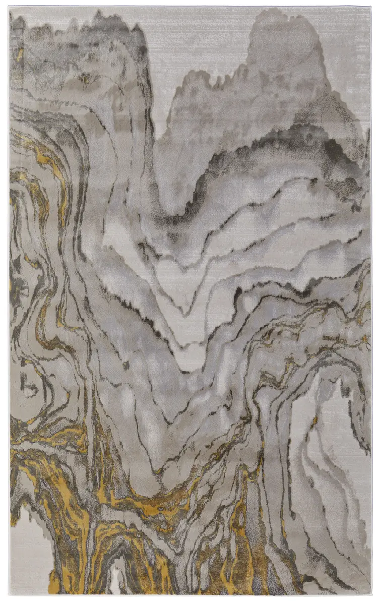 8' X 11' Gold and Ivory Abstract Area Rug