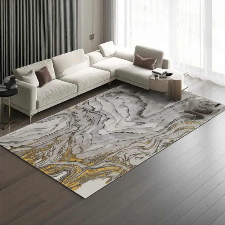 8' X 11' Gold and Ivory Abstract Area Rug