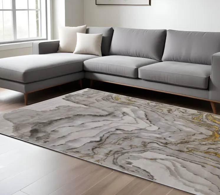 8' X 11' Gold and Ivory Abstract Area Rug