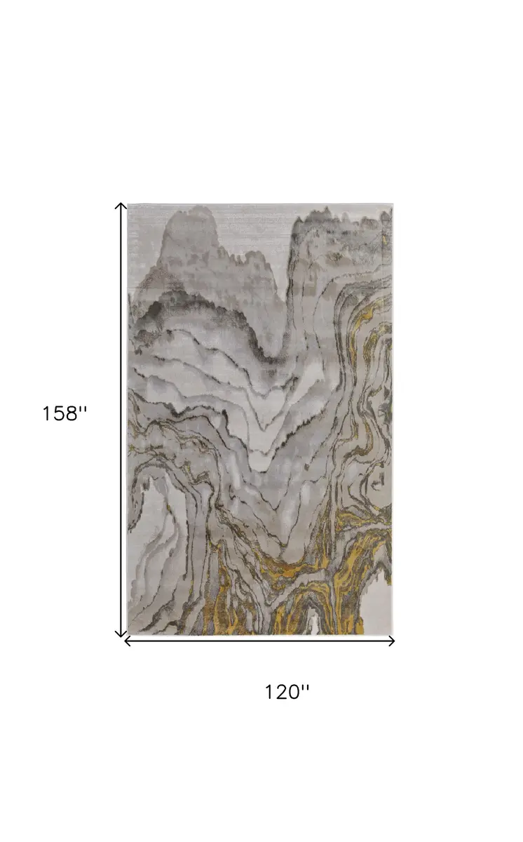 10' X 13' Gold and Ivory Abstract Area Rug