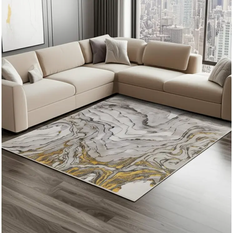 10' X 13' Gold and Ivory Abstract Area Rug