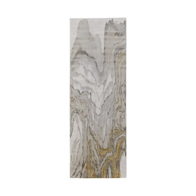 8' Gold and Ivory Abstract Runner Rug