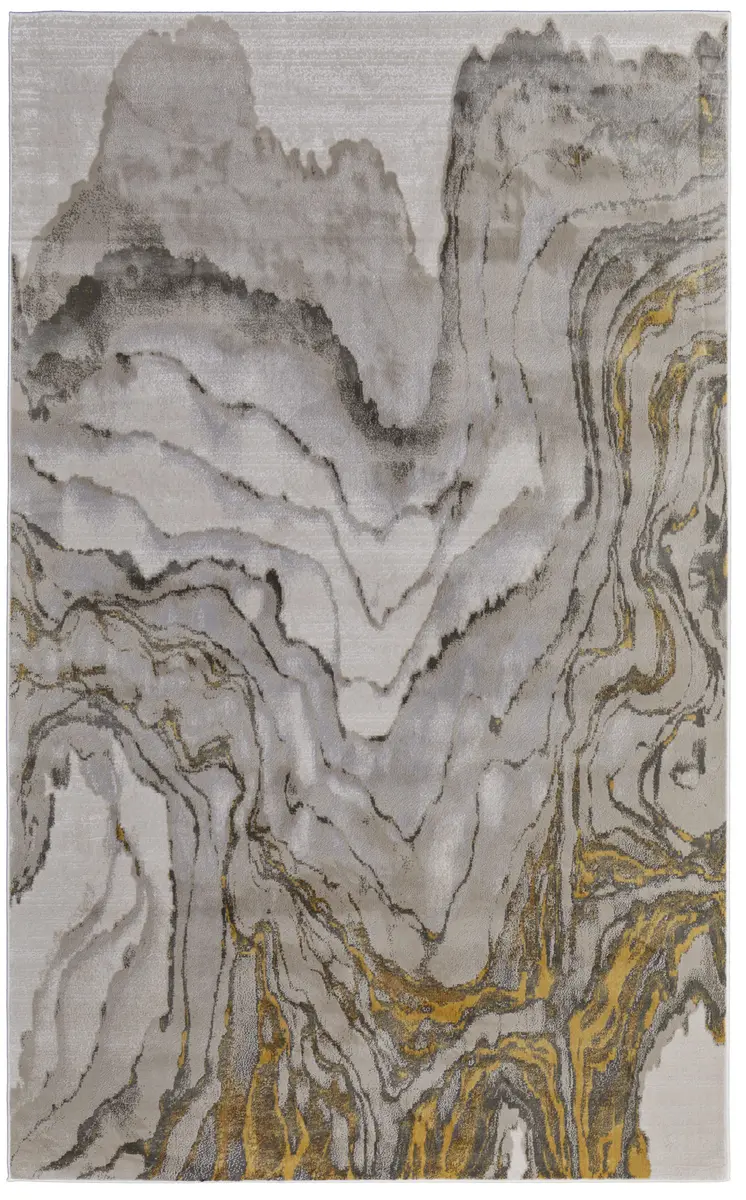 12' X 15' Gold and Ivory Abstract Area Rug