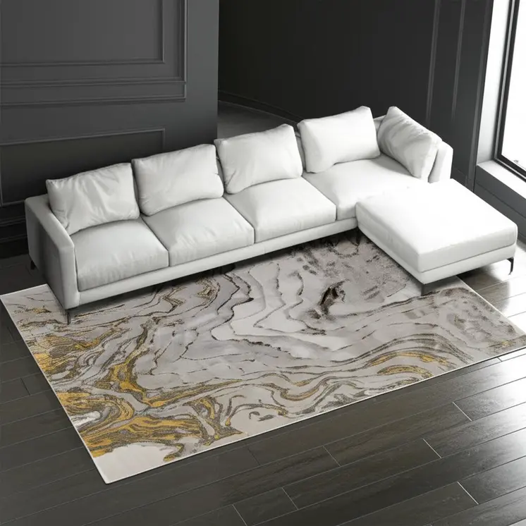 12' X 15' Gold and Ivory Abstract Area Rug