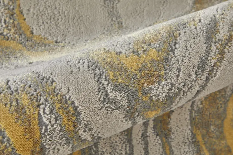 2' X 3' Gold Ivory And Gray Abstract Stain Resistant Area Rug