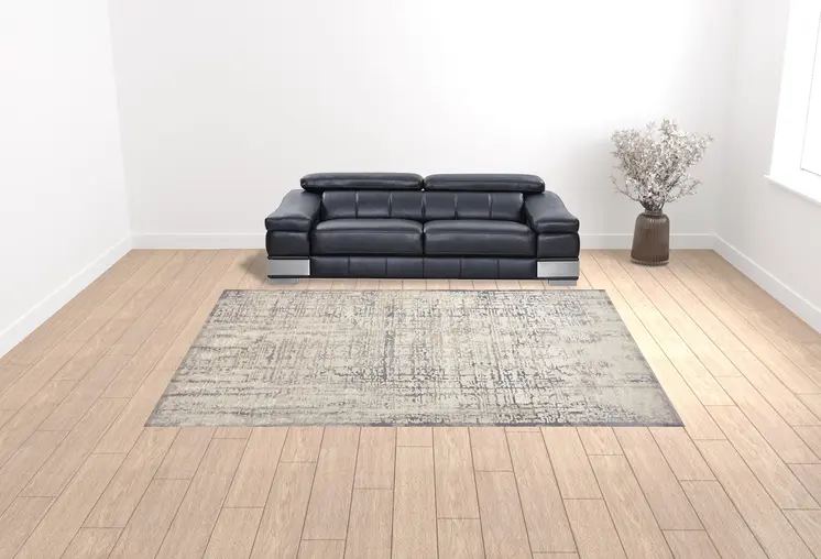 10' X 13' Ivory And Gray Abstract Stain Resistant Area Rug