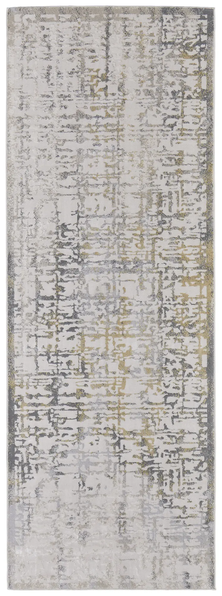 8' Ivory and Gray Abstract Distressed Runner Rug