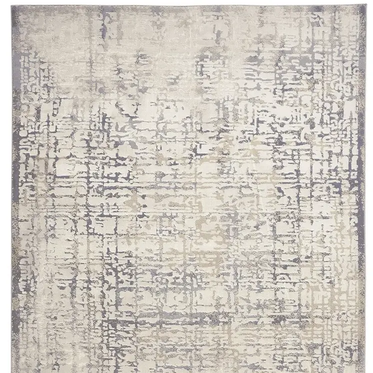 12' X 15' Ivory And Gray Abstract Stain Resistant Area Rug